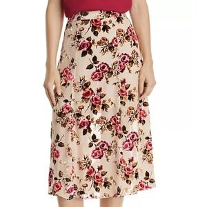 Alice + Olivia Pink and Cream Floral A-Line Skirt Athena midi